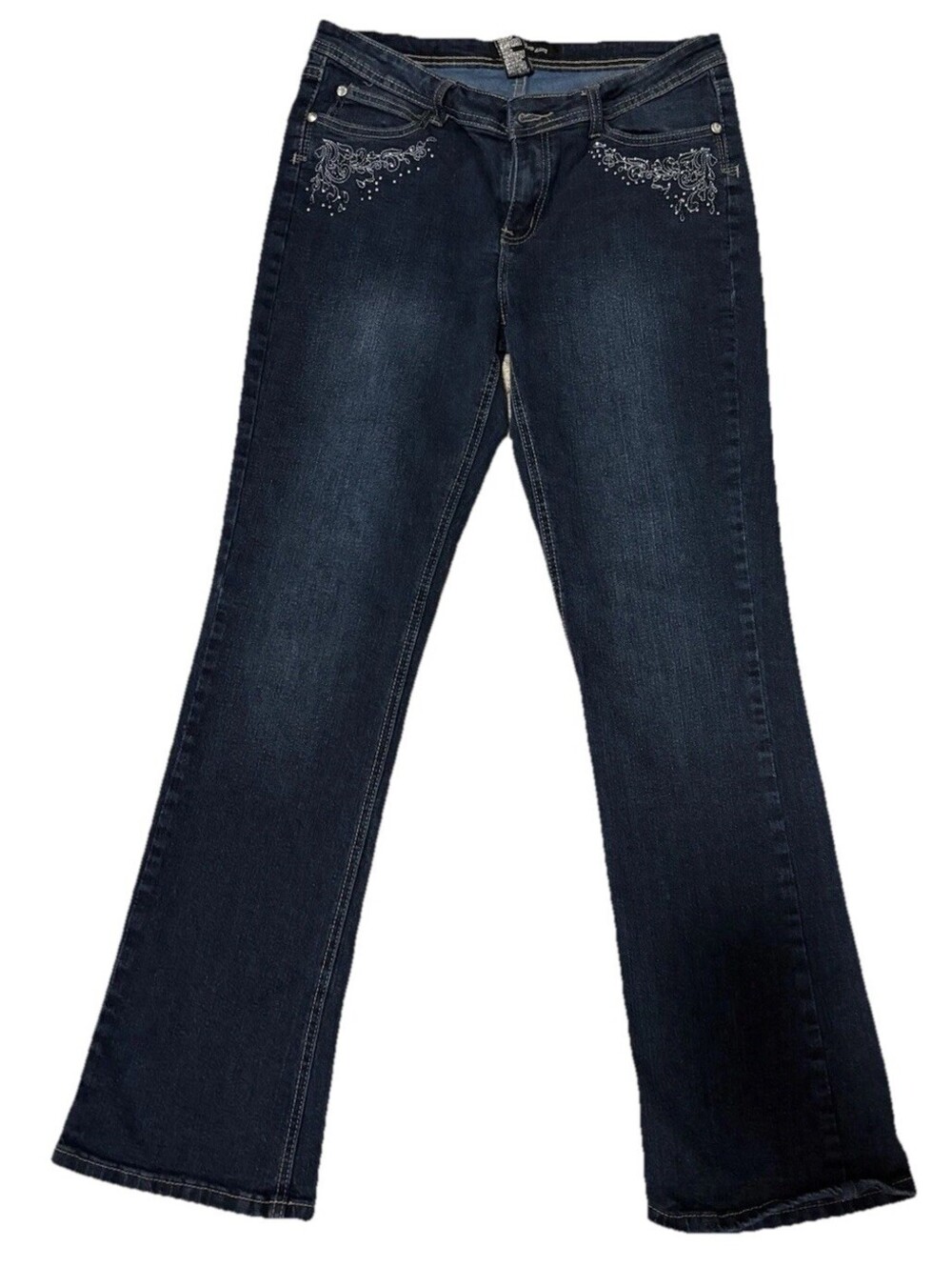 VTG Y2K Bedazzled Embroidered Rhinestone Jeans Dark Wash Bootcut Jeans Women's 8